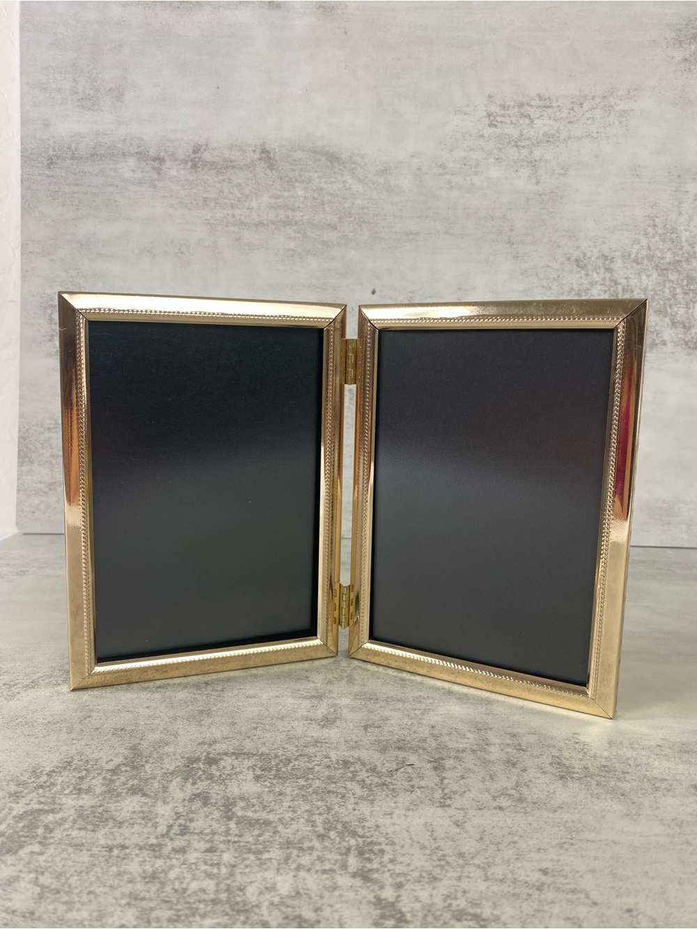 Gold Double Picture Frame - Tabletop Hinged Display 5x7